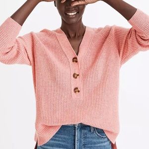 Madewell Ribbed Lyle Henley Sweater in Watermelon Sugar